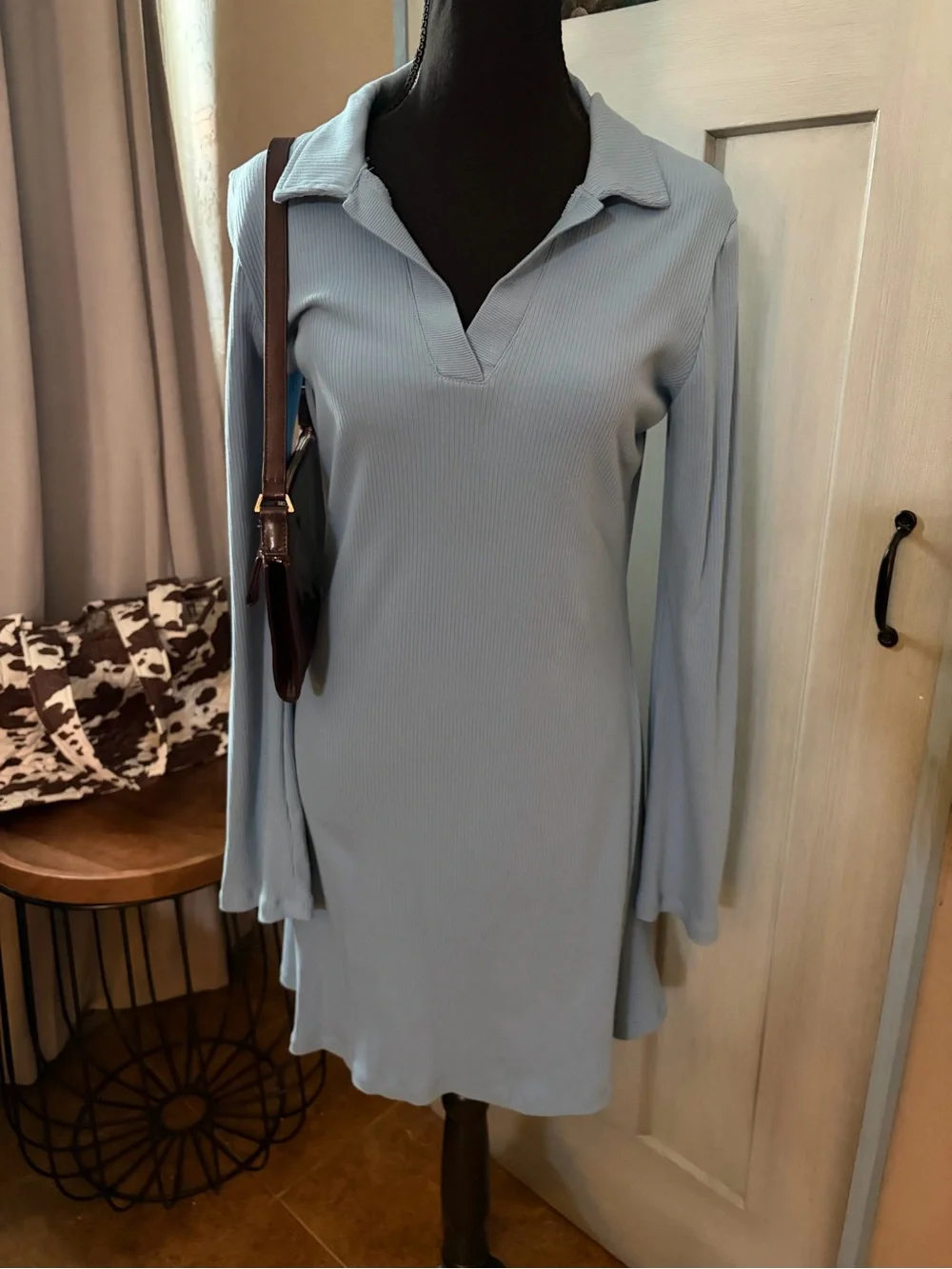Copper Key Light Blue Long Sleeve Polo Dress